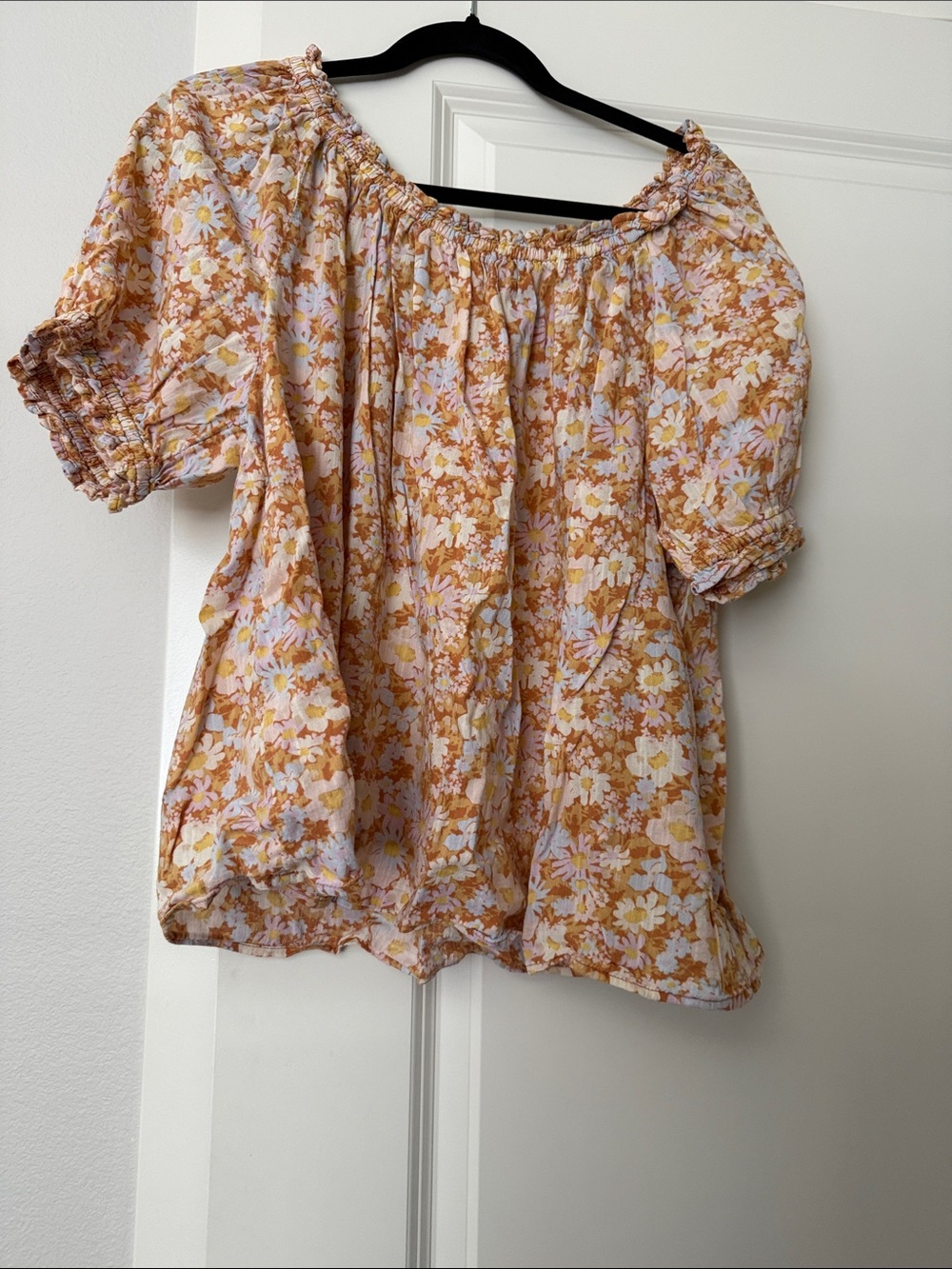 GAP Floral Off-Shoulder Blouse in Mustard and Pale Pink